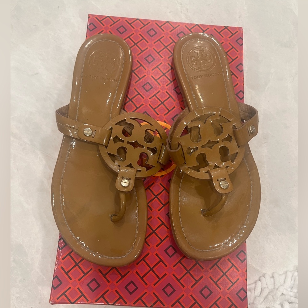 Tory Burch Miller patent leather sandals- tan size 6.5
